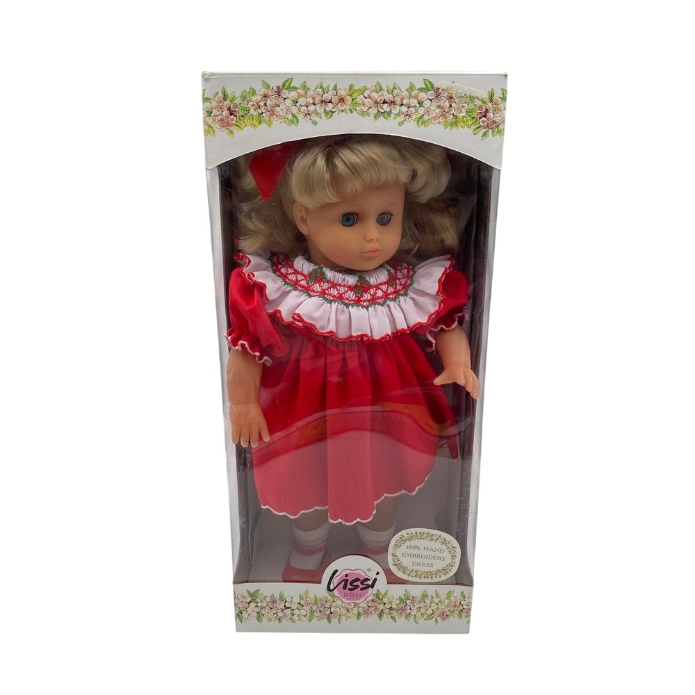 Vintage Lissi Doll 17" Red Dress Hand Embroidery Christmas Holiday Box Germany‎